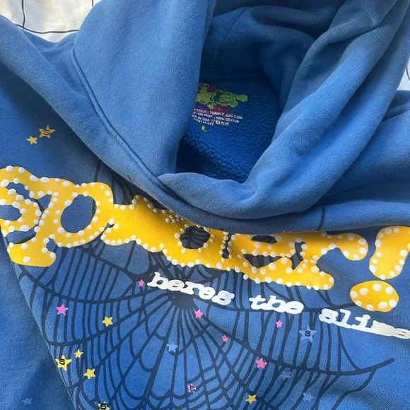 Spider Blue Men's Hoodie with Web Design